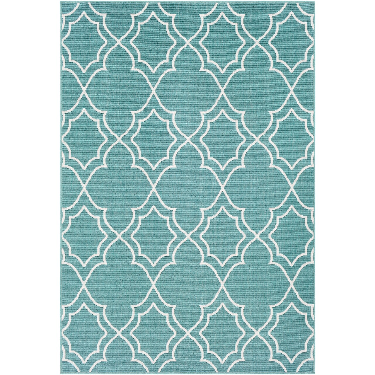 Tiwari Home 2'3" x 4'6" Teal and White Trellis Patterned Rectangular Machine Woven Area Rug